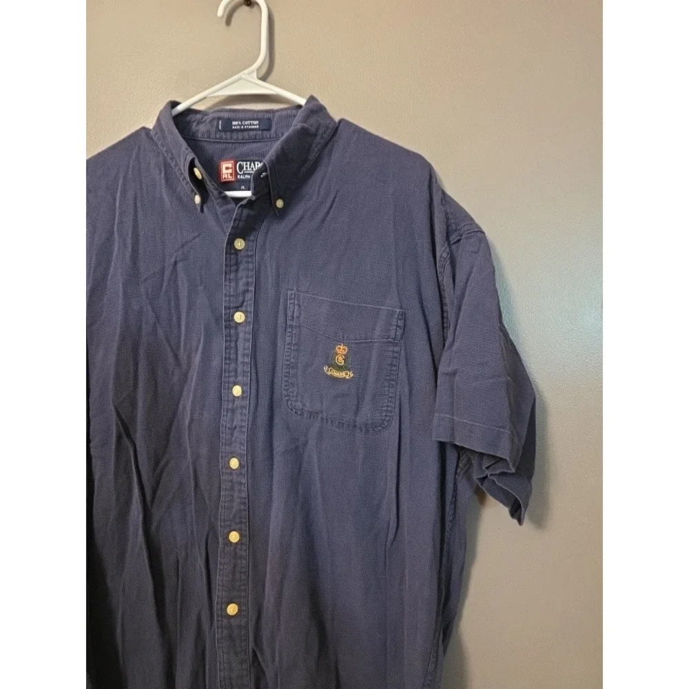 Chaps Ralph Lauren Mens XL Navy Blue Short Sleeve Button Down Crest Logo Shirt